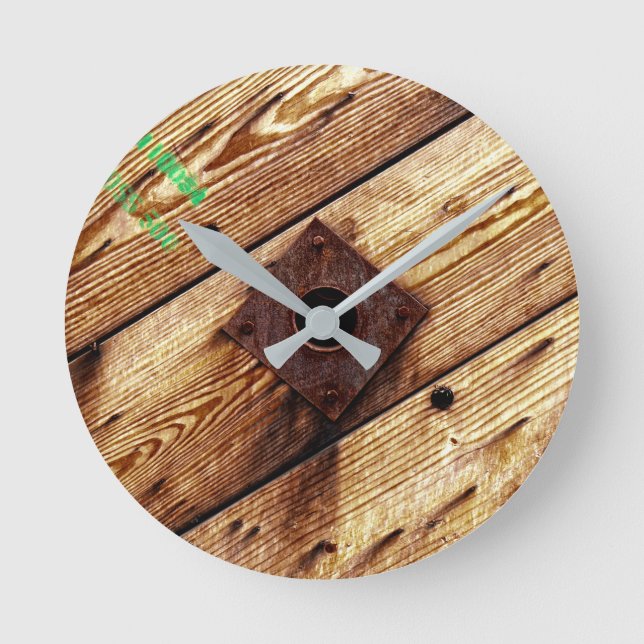 Rustikales Holz Runde Wanduhr (Vorderseite)