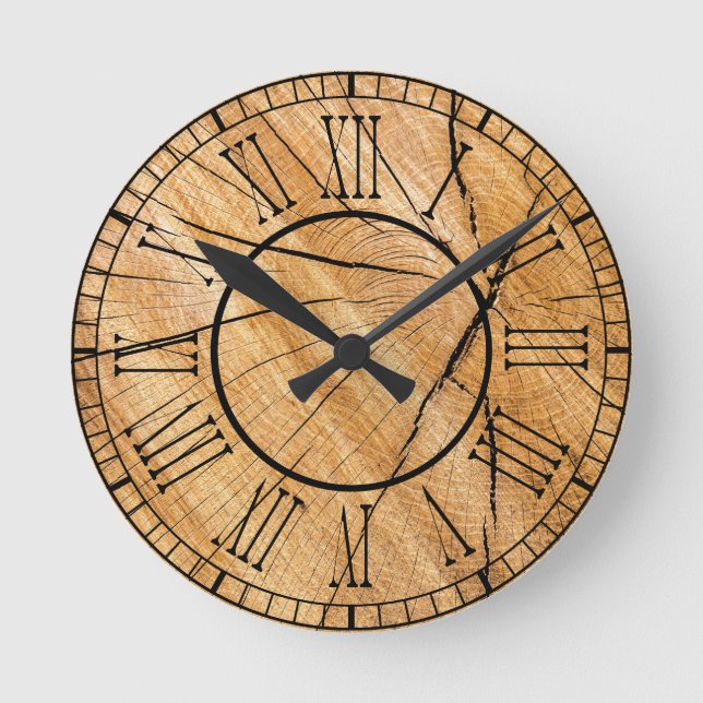 Rustikales Holz Runde Wanduhr (Vorderseite)