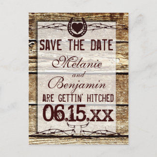 Rustikales Holz Save the Date Anstiftung Postkarte