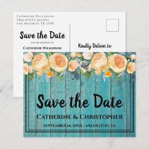 Rustikales Holz Save the Date Peach Rose Ankündigu Postkarte