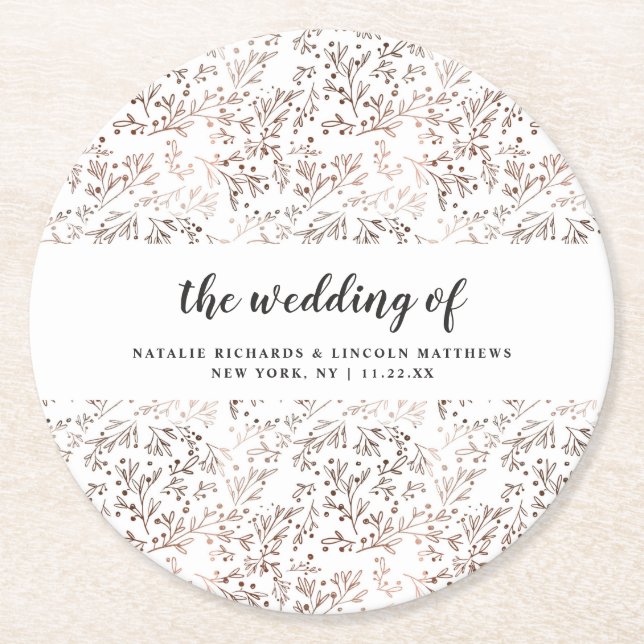 Rustikales Holz-Scheiben Kupfer-Folie Herbst Monog Runder Pappuntersetzer (Vorderseite)