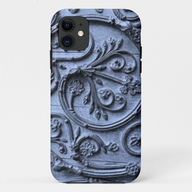 Rustikales Holz-Scroll-Muster auf blauem Hintergru Case-Mate iPhone Hülle (Rückseite)