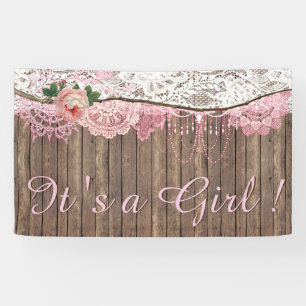 Rustikales Holz Shabby Chic Pink Lace Girl Babydus Banner