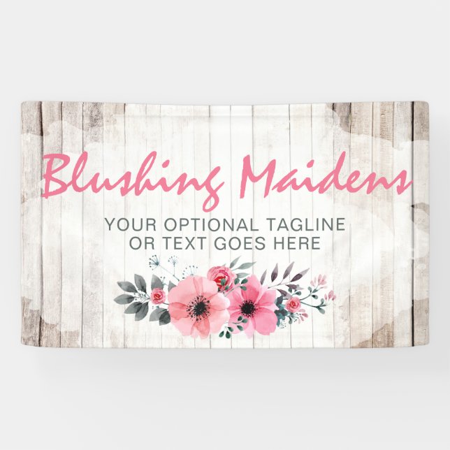 Rustikales Holz Shabby Chic Rosa Rosen Anemone Blu Banner (Horizontal)