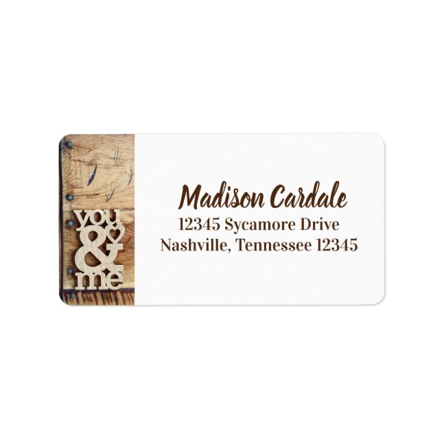 Rustikales Holz Sie und ich Hochzeit Rücksendeadre Adressaufkleber (Vorne)