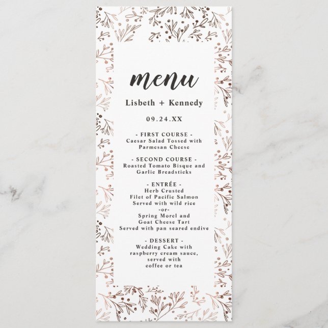 Rustikales Holz Slice Kupfer Foil Herbst Abendesse Menükarte (Vorderseite)