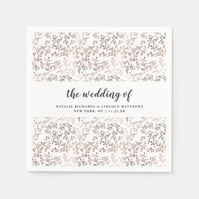 Rustikales Holz Slice Kupfer-Folie Hochzeitsmonogr Serviette (Vorderseite)