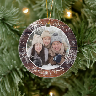 Rustikales Holz Snowflake Foto Personalisiert Keramik Ornament