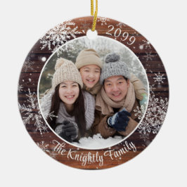 Rustikales Holz Snowflake Foto Personalisiert Keramik Ornament