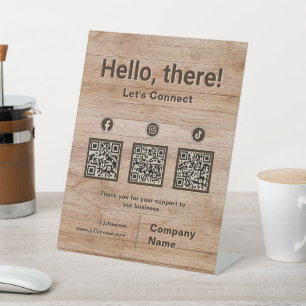 Rustikales Holz Social Media 3 QR Code Scan zum Ve Sockelschild