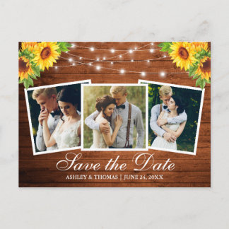 Rustikales Holz Sonnenblumen 3 Foto Save the Date Einladungspostkarte