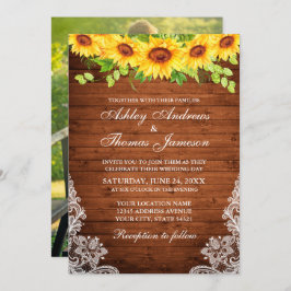 Rustikales Holz Sonnenblumen Blumengrün Spitzen Fo Einladung