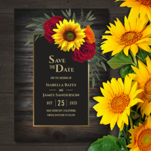 Rustikales Holz Sonnenblumen Burgund Rose Hochzeit Save The Date