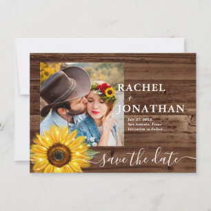 Rustikales Holz Sonnenblumen Foto Hochzeit speiche Save The Date