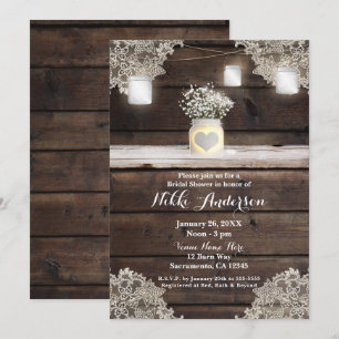 Rustikales Holz, Spitze und Mason-Gläser Scheunen- Einladung