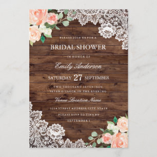 Rustikales Holz Spitzen Bridal Dusche Einladung