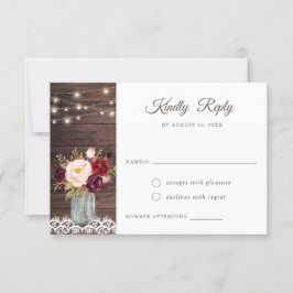 Rustikales Holz Spitzen Burgundy Mason Jar UAWG Einladung