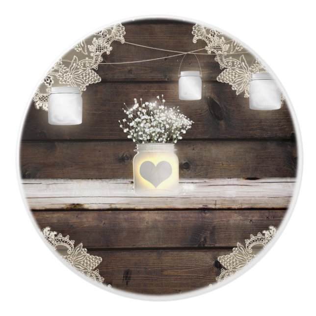 Rustikales Holz, Spitzen & Mason Jars Barn Elegant Keramikknauf (Vorderseite)