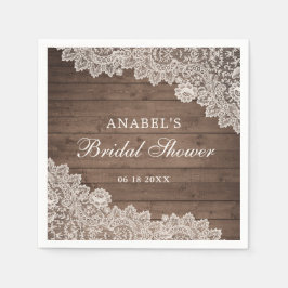 Rustikales Holz Spitzen Personalisiertes Brautpart Serviette