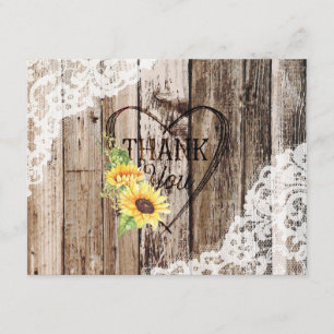 Rustikales Holz Spitzen Sonnenblumen Herz Etching Dankeskarte