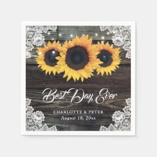 Rustikales Holz Spitzen Sonnenblumen Hochzeitspapi Serviette