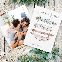 Rustikales Holz Strand Schild Aquarell Blumenfogto Save The Date