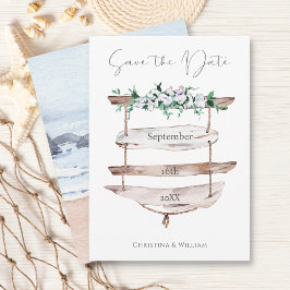 Rustikales Holz Strand Schild Aquarell Floral Save The Date