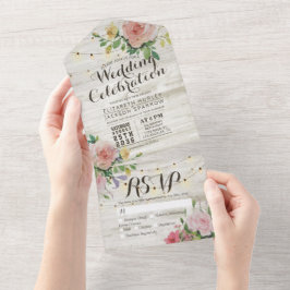 Rustikales Holz-String-Licht rosa Blumenzange RSVP All In One Einladung