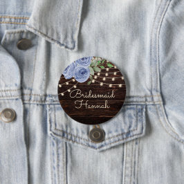 Rustikales Holz String Lights Blue Floral Bridesma Button