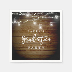Rustikales Holz String Lights Graduation Party Nap Serviette