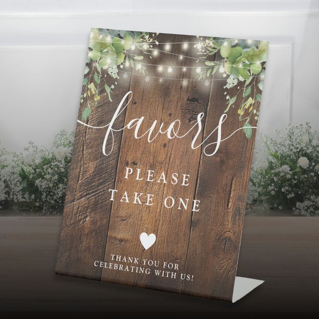 Rustikales Holz String Lights Greenerie Boho Favor Sockelschild (Rustic Wood String Lights Greenery Boho Favors Pedestal Sign)