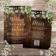 Rustikales Holz String Lights Grüne QR Code Hochze