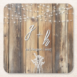 Rustikales Holz String Lights Mason Jar Elegante F Rechteckiger Pappuntersetzer