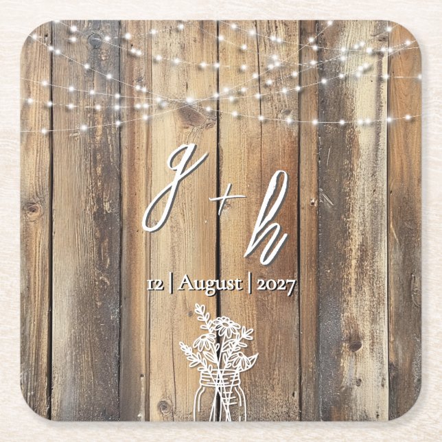 Rustikales Holz String Lights Mason Jar Elegante F Rechteckiger Pappuntersetzer (Vorderseite)