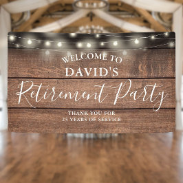 Rustikales Holz String Lights Retirement Party Banner