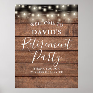 Rustikales Holz String Lights Retirement Party Poster
