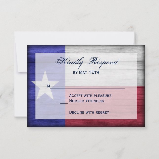 Rustikales Holz Texas Flag Hochzeitskarten RSVP (Vorderseite)