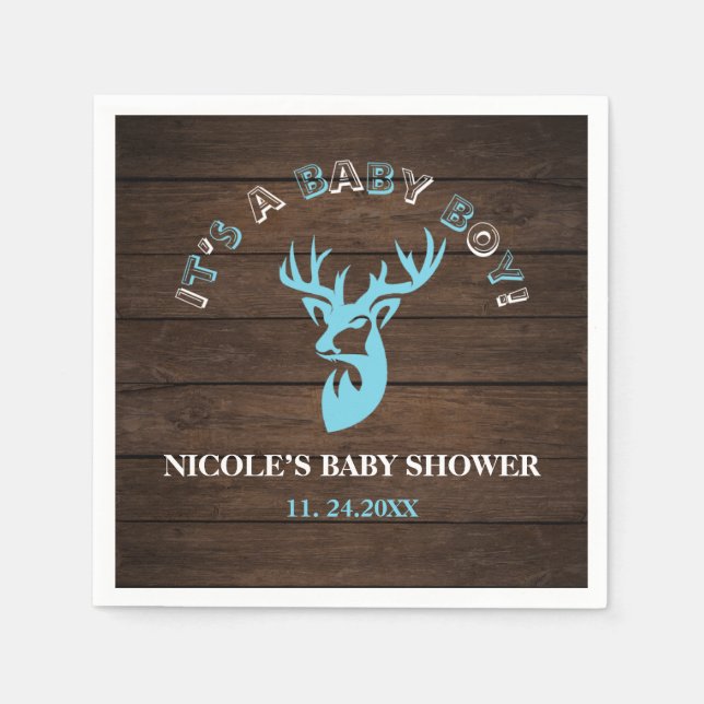 Rustikales Holz Thema Blue Deer Baby Boy Dusche Serviette (Vorderseite)