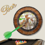 Rustikales Holz Tone Familienname Foto Dart Board Dartscheibe<br><div class="desc">Rustic Wood Tone Family Name Foto Dartboard</div>