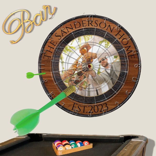 Rustikales Holz Tone Familienname Foto Dartscheibe (Von Creator hochgeladen)