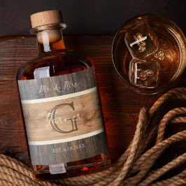 Rustikales Holz Tone Hochzeitliquette Flaschenetik Alkoholflaschenetikett