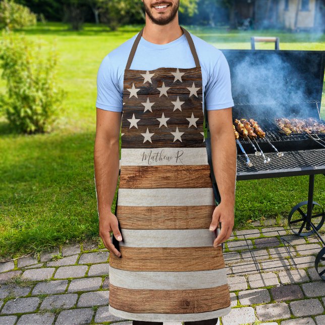 Rustikales Holz Tone Tan US Flagge Schürze (Von Creator hochgeladen)