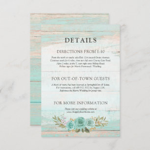 Rustikales Holz Türkis Blumendetails / Richtungen Begleitkarte