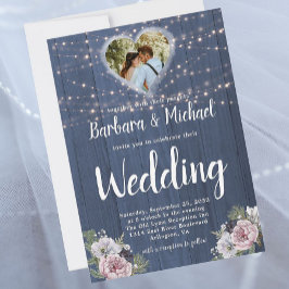 Rustikales Holz Twinkle Lights Foto Blumenzehen Einladung