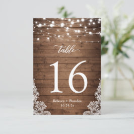 Rustikales Holz Twinkle Lights Hochzeit Tischnumme RSVP Karte