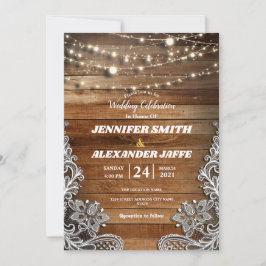 Rustikales Holz Twinkle String Lights Wedding Inv Ankündigung