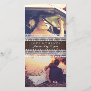 Rustikales Holz-u. Spitze-Hochzeits-Foto danken Dankeskarte