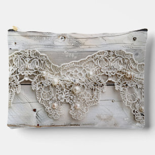 Rustikales Holz und antike Spitze Zubehörtasche