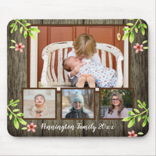 Rustikales Holz und Aquarellblumen 4 Foto Mousepad