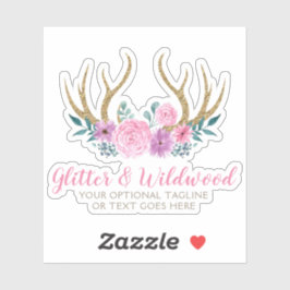 Rustikales Holz und Aquarellfarben Floral Antlers Aufkleber